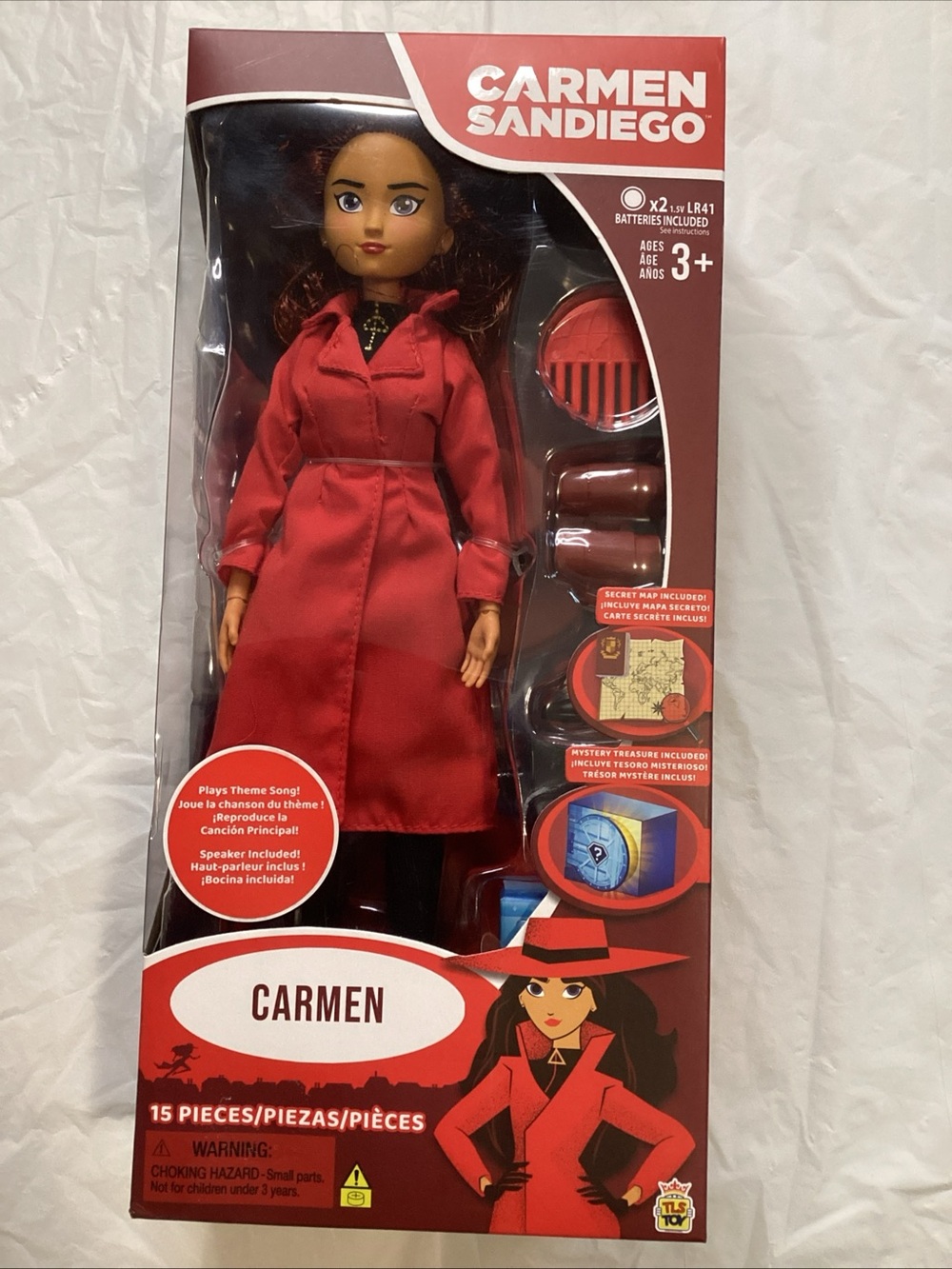 Mattel Carmen Sandiego Doll in Red Trench Coat with Accessories